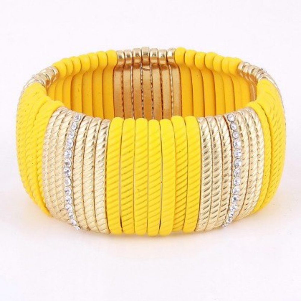 Multi Color Stretch Bangle Bracelet Yellow & Golden Color